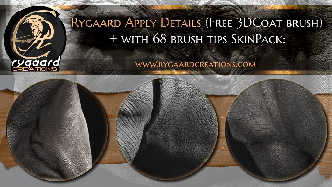 Rygaard Apply Details (Free 3DCoat brush) + with 68 brush tips SkinPack
